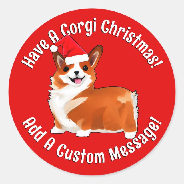 Christmas Corgi Dog With Santa Hat Classic Round Sticker (Front)