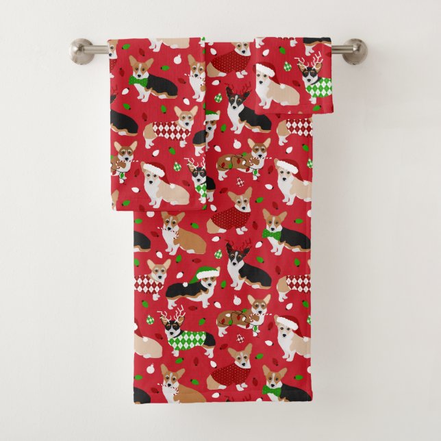 Christmas Corgi Dogs Bath Towel Set (Insitu)