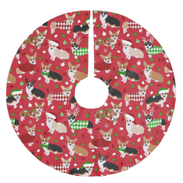 Christmas Corgi Dogs Brushed Polyester Tree Skirt (Front)