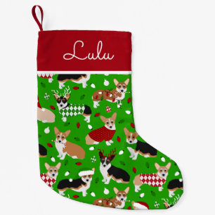 Christmas Corgi Dogs Custom Name Small Christmas Stocking