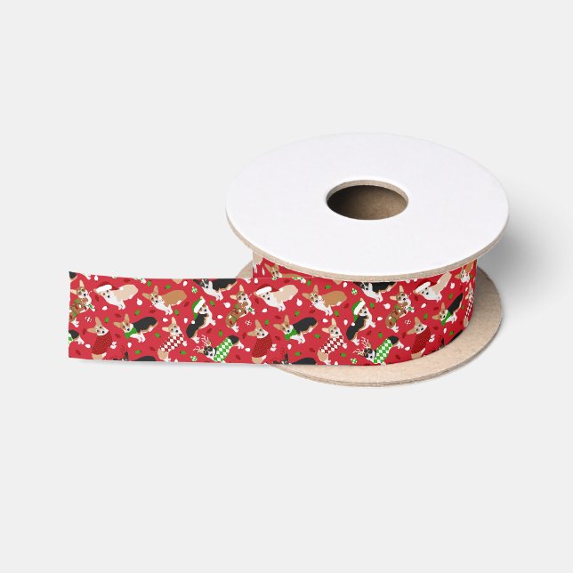 Christmas Corgi Dogs Satin Ribbon (Spool)