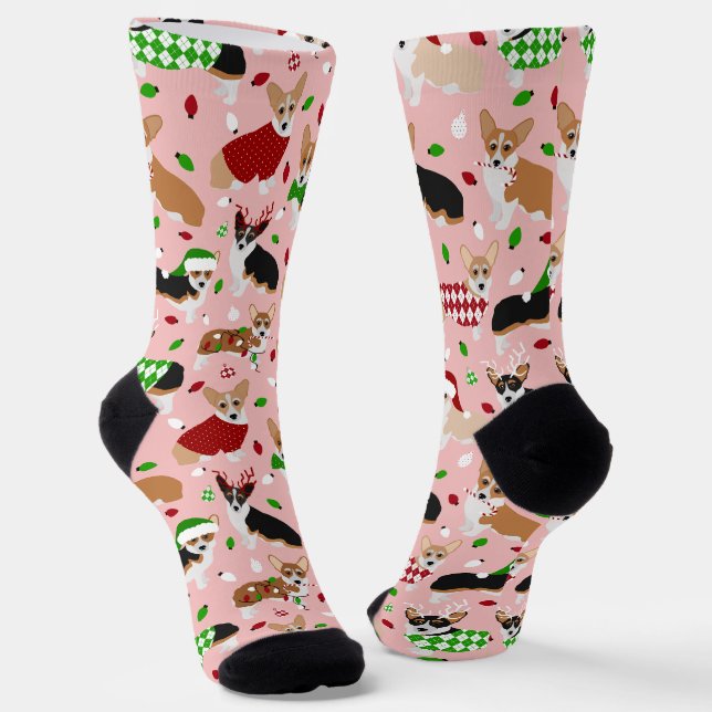 Christmas Corgi Dogs Socks (Angled)