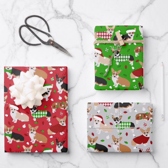 Christmas Corgi Dogs Wrapping Paper Sheet (Front)