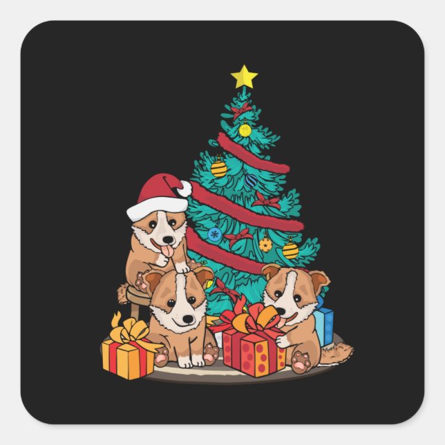 Christmas Corgi Lover Women Christmas Tree Corgi Square Sticker (Front)