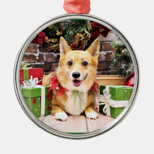 Christmas - Corgi - Pancake Metal Ornament