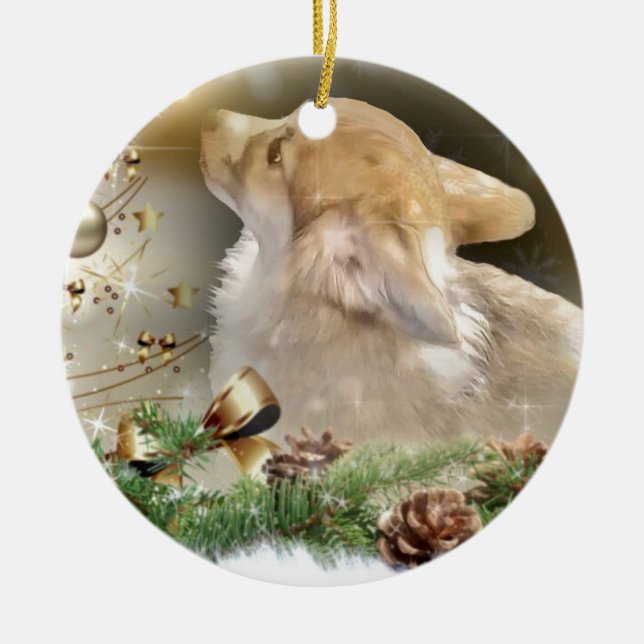 Christmas Corgi Puppy Ceramic Ornament (Front)