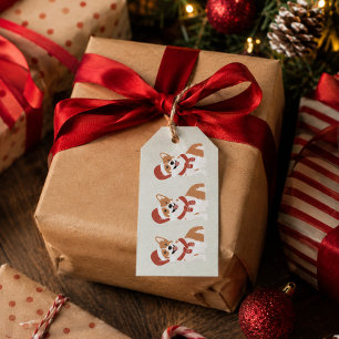 Christmas Corgi Santa Hat Soft Eucalyptus Mist Gift Tags