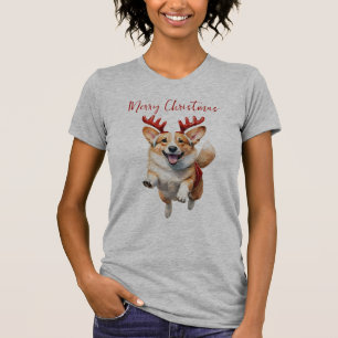 Christmas Corgi with Reindeer antlers  T-Shirt