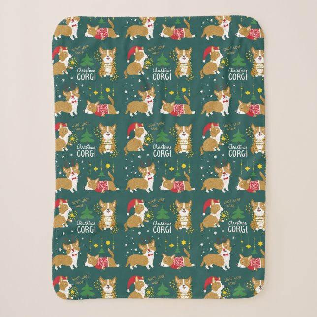 Christmas Corgi | Woof Woof Woof Sherpa Blanket (Front)