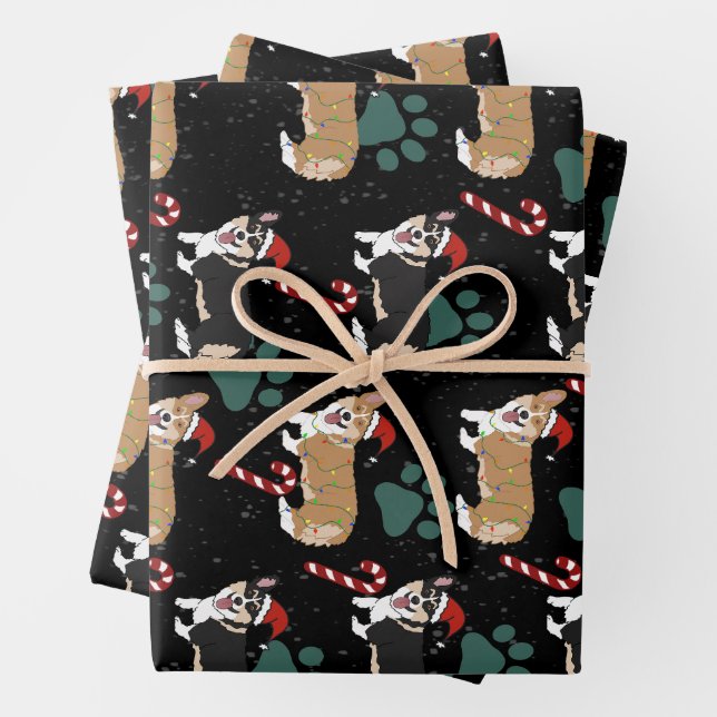 Christmas Corgi Wrapping Paper Sheet (In situ)