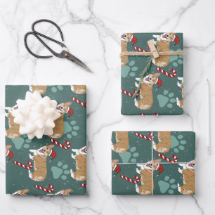 Christmas Corgi Wrapping Paper Sheet