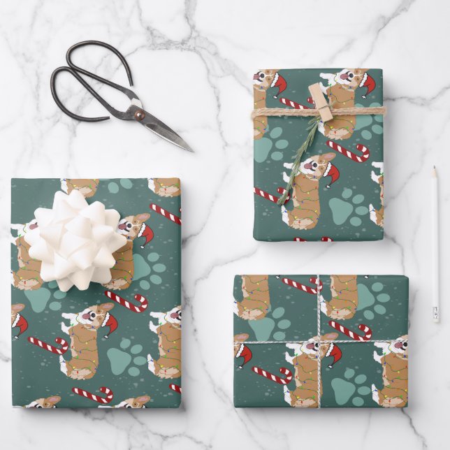 Christmas Corgi Wrapping Paper Sheet (Front)