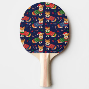 Christmas Corgis: Festive Vintage Illustration. Ping Pong Paddle