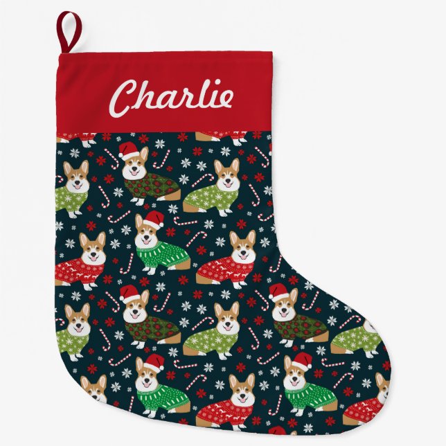 Christmas Corgis Stockings - personalized dog (Front)