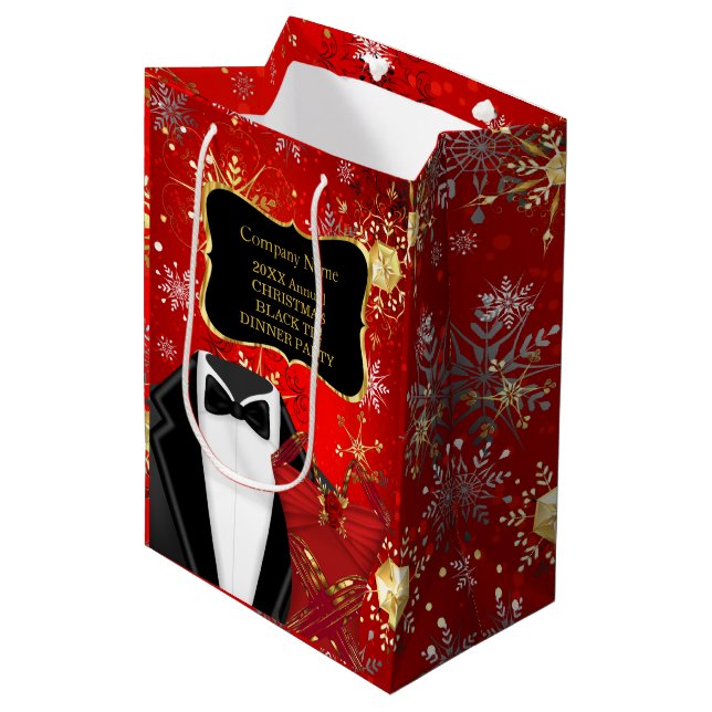Christmas Corporate Black Tie Dinner Party Red  Medium Gift Bag (Front Angled)