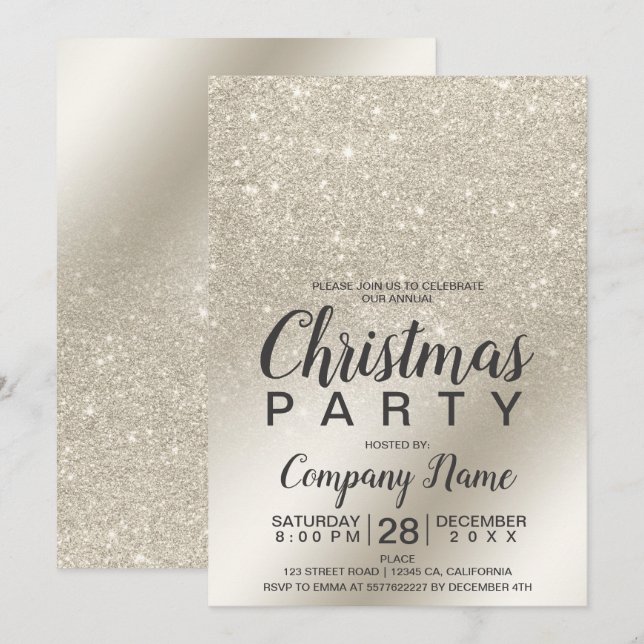 Christmas corporate pearl ivory glitter ombre foil invitation (Front/Back)