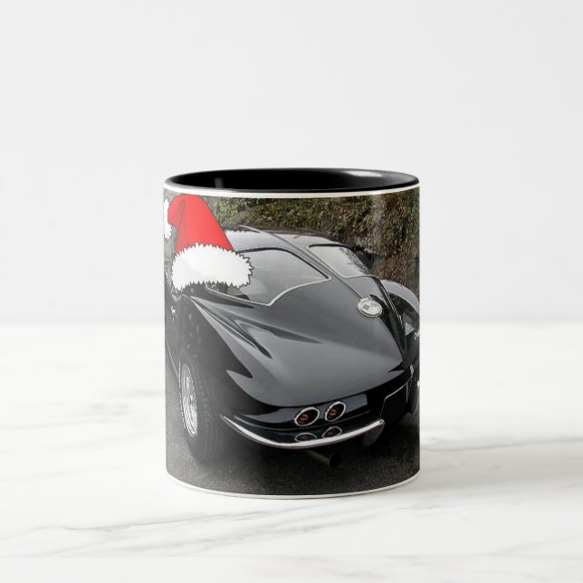 Christmas Corvette Black Split Window Two-Tone Coffee Mug (Center)