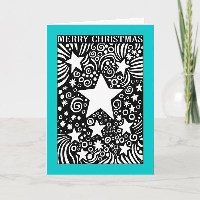 Christmas Cosmos - II - Turquoise Holiday Card (Front)