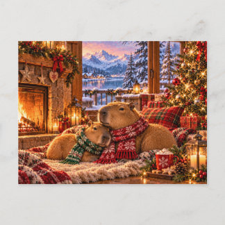 Christmas Cosy Capybaras by the Fireplace Postcard