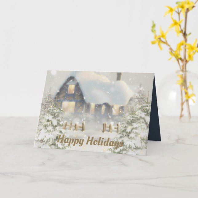 Christmas Cottage Card (Yellow Flower)