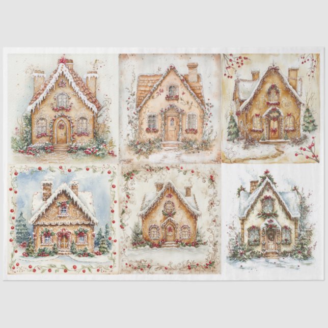 Christmas Cottage Squares Tissue Paper (Front)