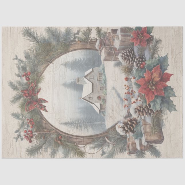 Christmas Cottage Vintage Wreath Pine Decoupage Tissue Paper (Front)