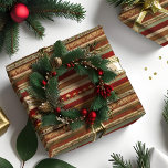 Christmas Cottagecore Mushroom Red Stripe Pattern Wrapping Paper<br><div class="desc">It's a cottagecore Christmas,  and your custom mushroom wrapping paper is decorating gifts in woodland charm. Subtle botanical forest elements create a stripe pattern in natural colours with bordeaux red for a vintage bespoke vibe.</div>