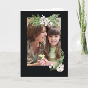 Christmas Cotton Flowers and Fir Branches Photo Card