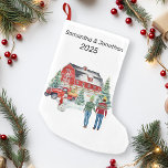 Christmas  Country Barn Winter Small Christmas Stocking<br><div class="desc">This design was created though digital art. It may be personalized in the area provided or customizing by changing the photo or added your own words. Contact me at colorflowcreations@gmail.com if you with to have this design on another product or to change the number, gender or hair colour of the...</div>