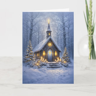 Christmas Country Church in the Woods with Lights  Card