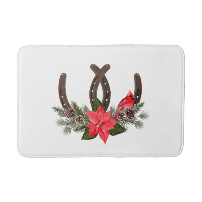 Christmas Country Horseshoe Poinsettia Bath Mat (Front)