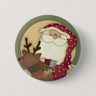 Christmas Country Santa Claus 2 Inch Round Button