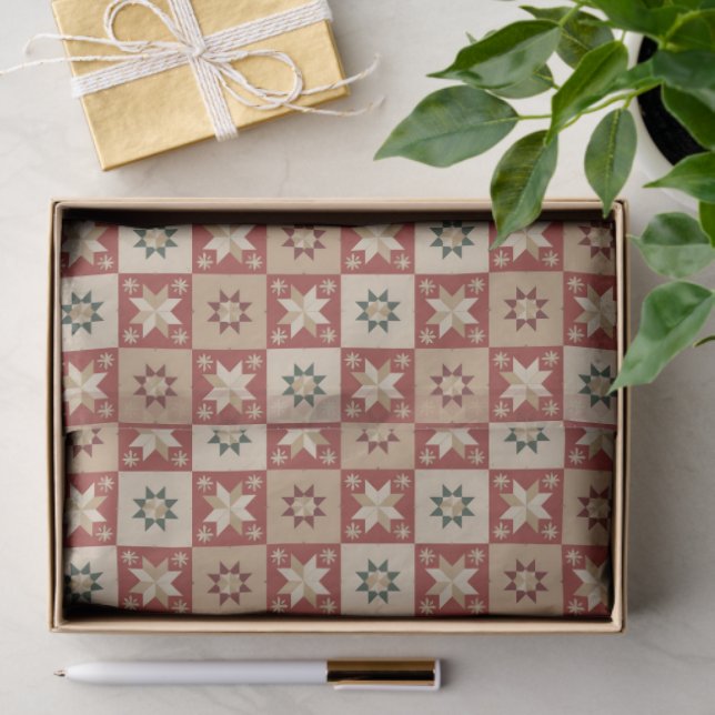 Christmas Country Star Quilt Blocks Tissue Paper (Gift)