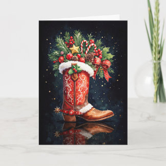 Christmas Country Western Cowboy Boot Ornaments Card