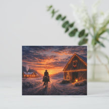 Christmas Country Western Cowboy Going Home