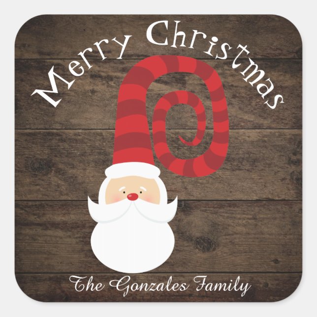 Christmas Country Wood Santa Rustic Square Sticker (Front)
