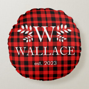 Christmas Couple holiday monogram newlywed photo  Round Pillow