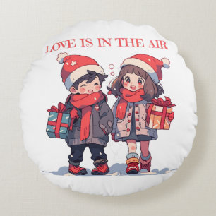 Christmas couple - Love is in the air Round Pillow