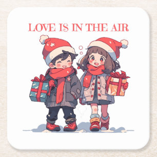 Christmas couple - Love is in the air Square Paper Coaster