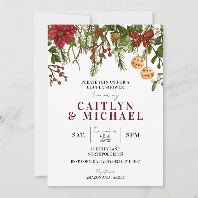 Christmas Couple Shower Invite, Holiday Shower Invitation (Front)