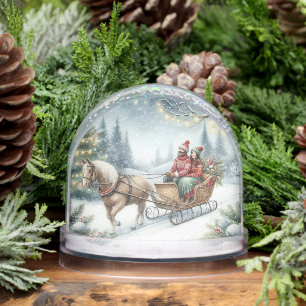 Christmas Couple Sleigh with Horse  Snowglobe