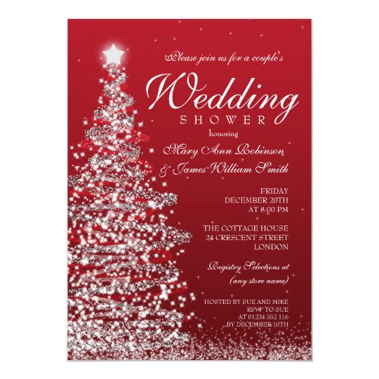 Christmas Couples Shower Red Silver Card