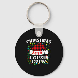 Christmas Cousin Crew 2025 Plaid Santa Hat Xmas Li Keychain