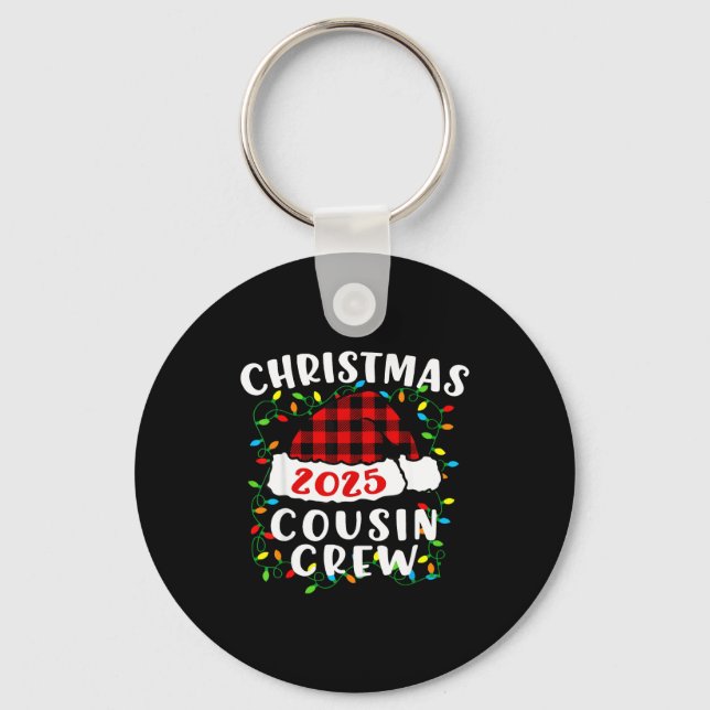 Christmas Cousin Crew 2025 Plaid Santa Hat Xmas Li Keychain (Front)