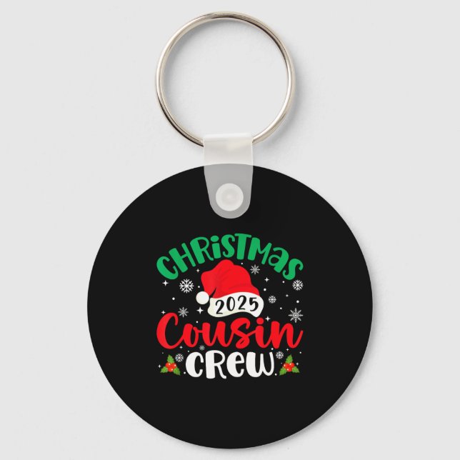 Christmas Cousin Crew 2025 Xmas Santa Hat Matching Keychain (Front)