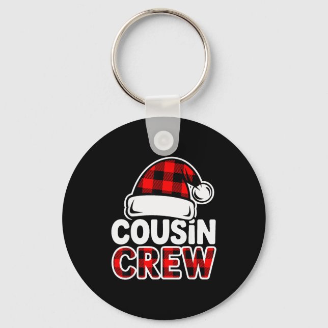 Christmas Cousin Crew Buffalo Red Plaid Pajamas Fa Keychain (Front)