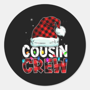 Christmas Cousin Crew Buffalo red plaid Pyjamas Fa Classic Round Sticker