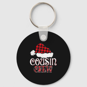 Christmas Cousin Crew Buffalo Red Plaid Santa Hat  Keychain