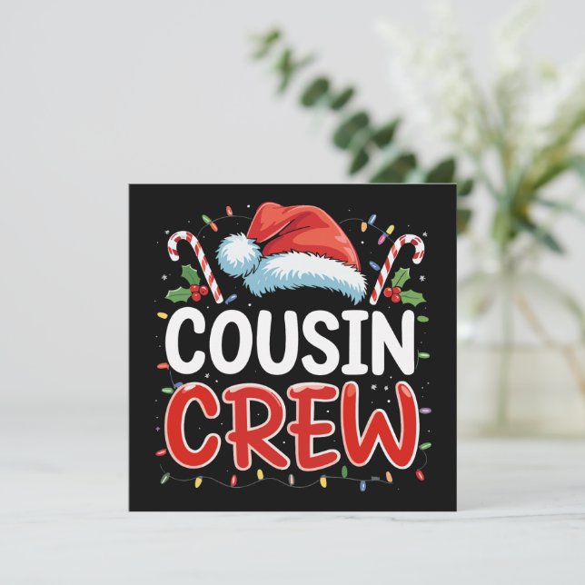 Christmas Cousin Crew Santa Hat  Holiday Card (Standing Front)