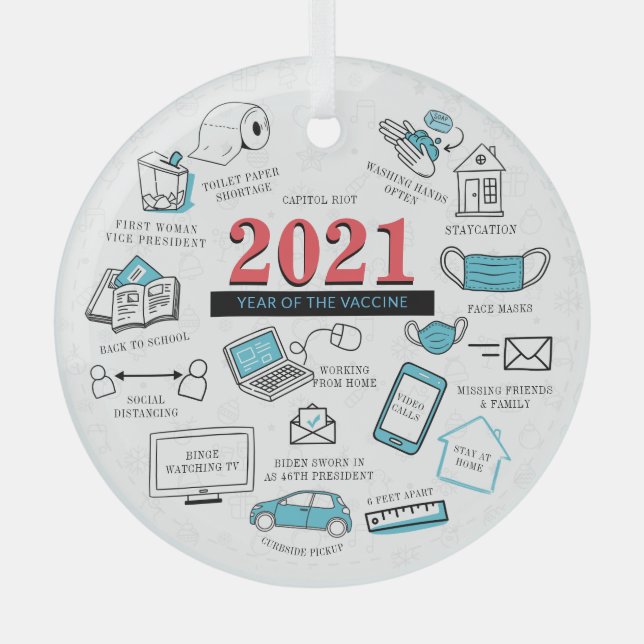 Christmas Covid Memorabilia Vaccine Year 2021 Glass Ornament (Front)